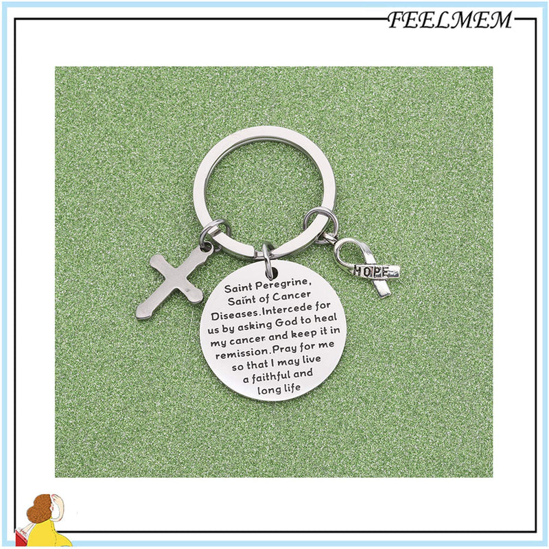 [Australia] - FEELMEM Patron of Cancer Saint Peregrine Keychain Intercede for Us by Asking God to Heal My Cancer and Keep It in Remission Healing Prayer Keychain Cancer Fighter Gift 