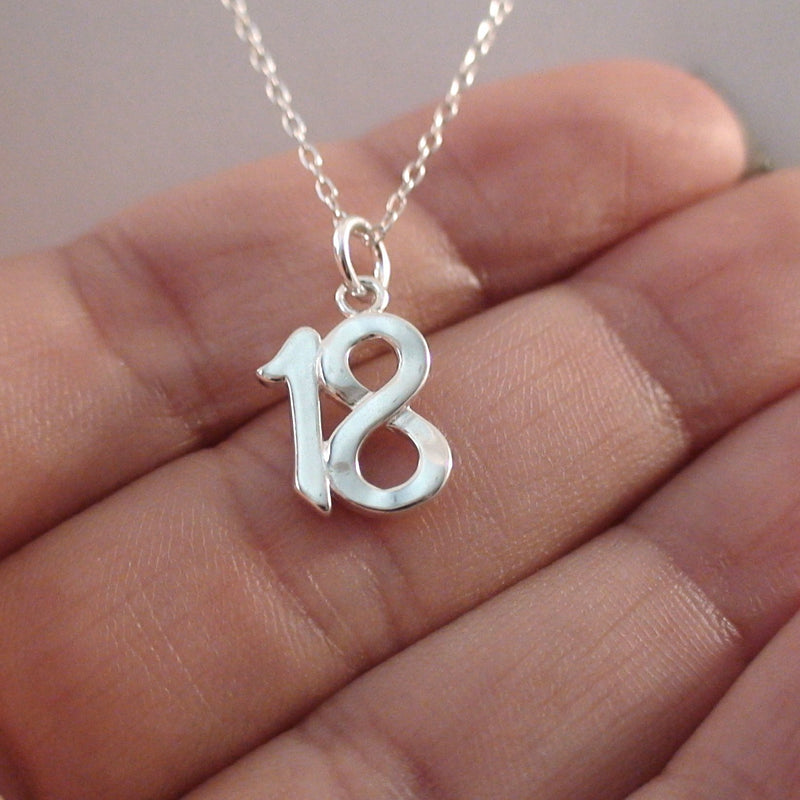 [Australia] - FashionJunkie4Life Sterling Silver Number 18 Eighteen Charm Necklace, 18" Chain, 18th Birthday Anniversary 