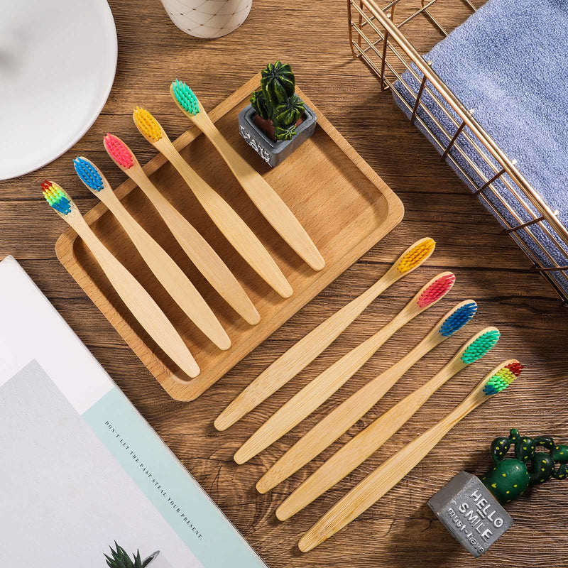 [Australia] - Yorgewd 10 Pcs Bamboo Toothbrushes Family Pack, Medium Bristles | Eco- Friendly | Biodegradable & BPA Free Organic Wooden Toothbrushes for Adult and Kids 