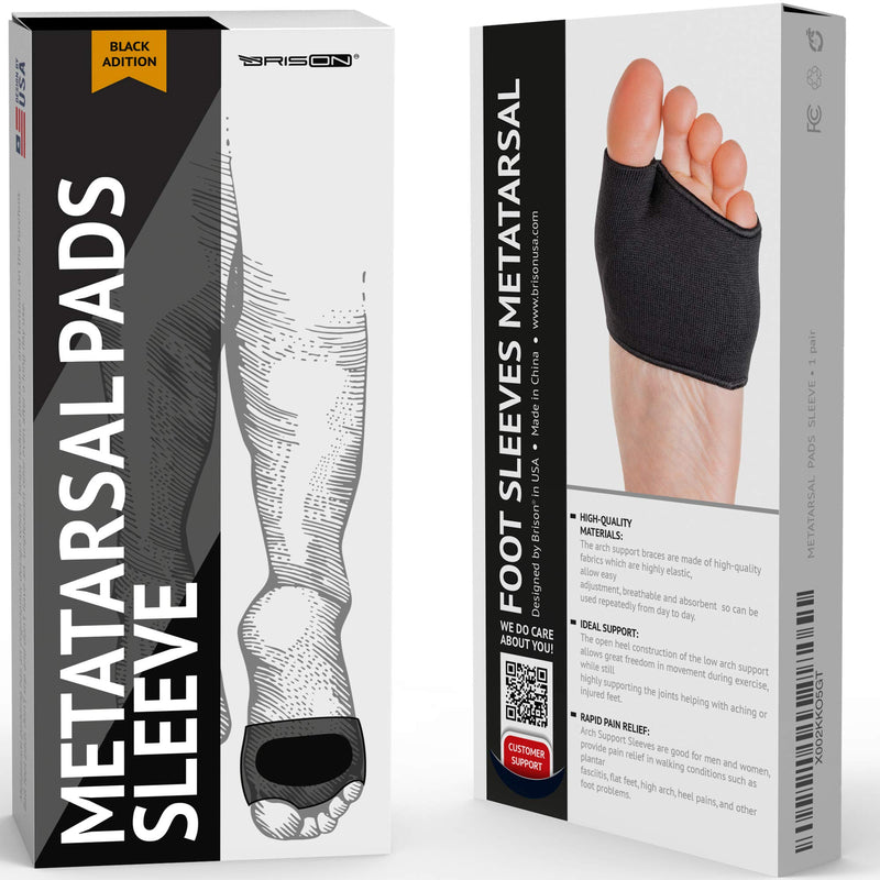 [Australia] - Fabric Metatarsal Pads - Ball of Foot Cushions Support Sleeves Burning Sensations Forefoot Blisters Metatarsalgia Pain Relief Foot Health Care Tight Fitting Feet - Gel Pads for Men Women(Black) 1 Pcs Black 