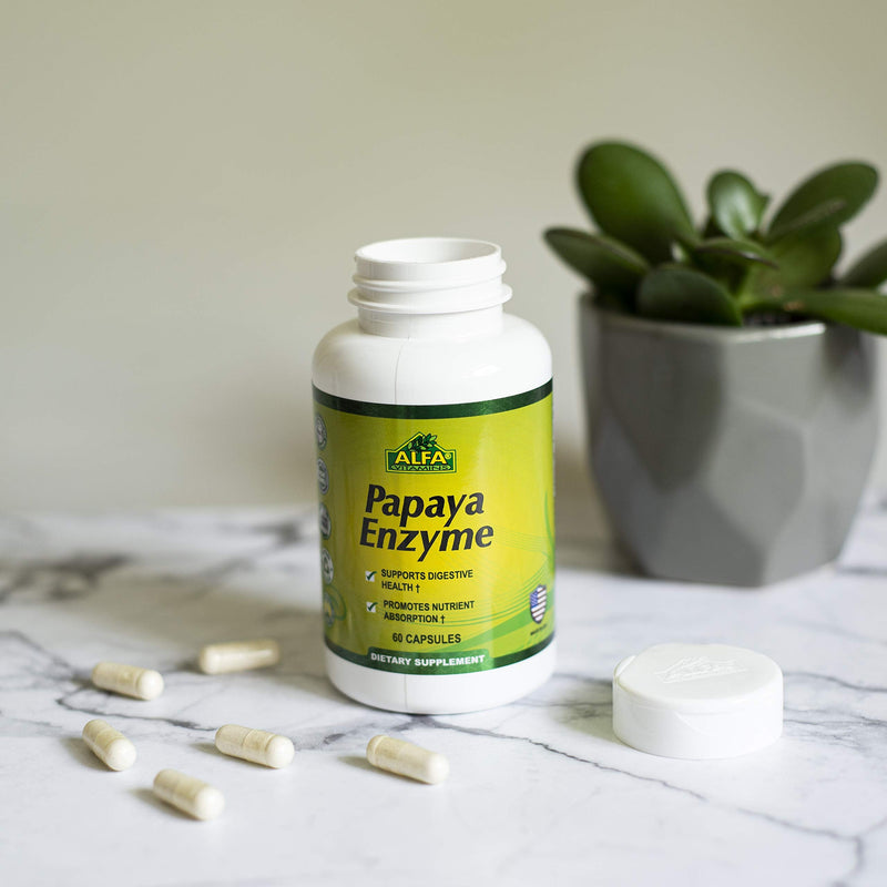 [Australia] - ALFA VITAMINS Papaya Enzyme 60 Mg Herbal Supplement - Enzyme - Digestion Support - 60 Capsules 