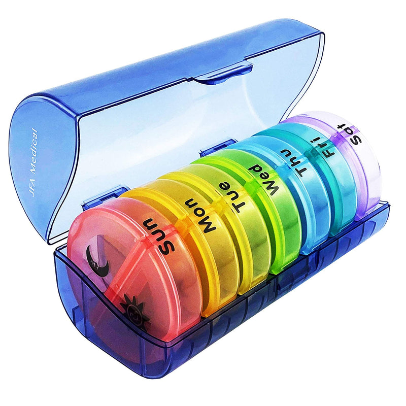 [Australia] - JFA Medical Weekly Cylindrical Pill Box Organiser/Reminder for Medicines Supplements, Vitamins, 7days, 2 compartments per Day 