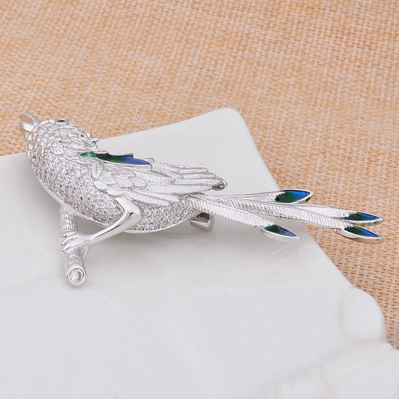 [Australia] - Fenni Hand Painting Enamel Rhinestone Magpie Brooch Pin Lucky Bird Breastpin Lapel Pin Party Jewelry Silver 