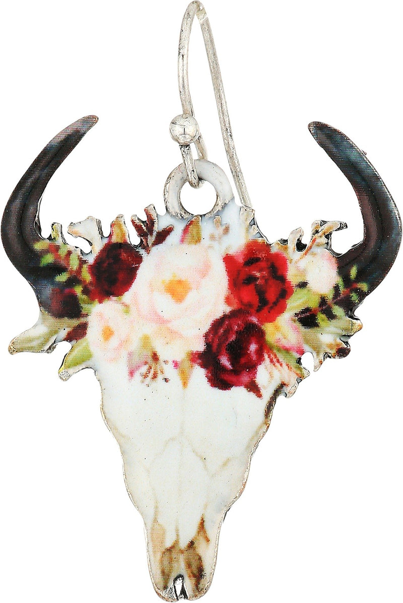 [Australia] - M&F Western Womens Flower Crown Cow Skull Three-Piece Jewelry Set One Size White/Silver 