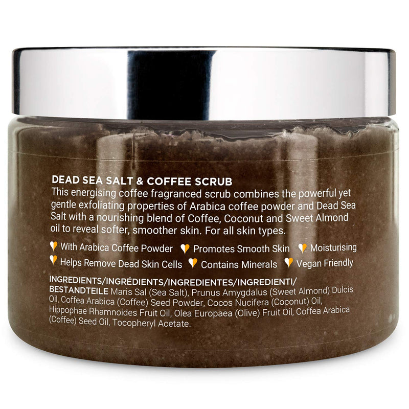 [Australia] - PraNaturals Dead Sea Salt & Coffee Body Scrub 500g - Natural formula, Exfoliating, Nourishing & Hydrating, Made with Arabica coffee powder, No parabens, Vegan & Cruelty Free 