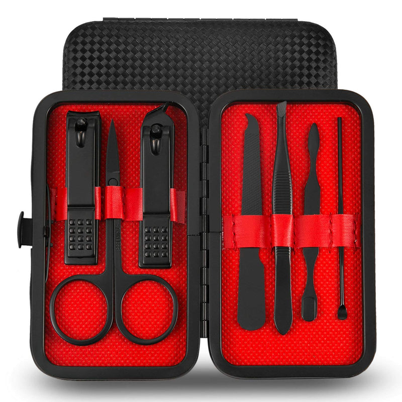 [Australia] - Jwxstore Manicure Set, Pedicure Kit, Nail Clippers, Professional Grooming Kit, Nail Tools with Luxurious Travel Case for Men and Women (7 In 1 Black) 7 In 1 Black 