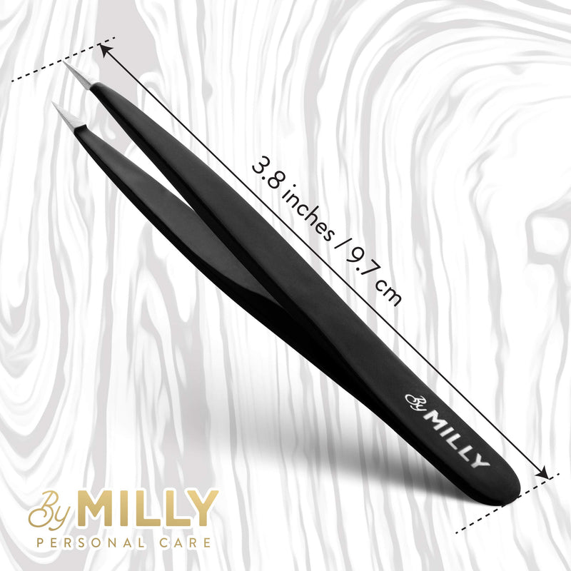 [Australia] - Pointed Tweezers - Stainless Steel - Perfectly Aligned Hand-Filed Point Tip Precision Tweezers - Tweezers for Ingrown Hair, Eyebrows, Facial Hair, Splinters, Glass Removal - Black 