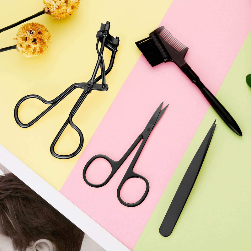 [Australia] - 48 Pieces Eyelash Curler Makeup Tools Set, include Mini Eyelash Curler Kit, Eyebrow and Eyelash Extension Tweezers, Eyelash Eyebrow Brush Comb and Eyelashes Scissors, Silicone Refill Pads (Black) 