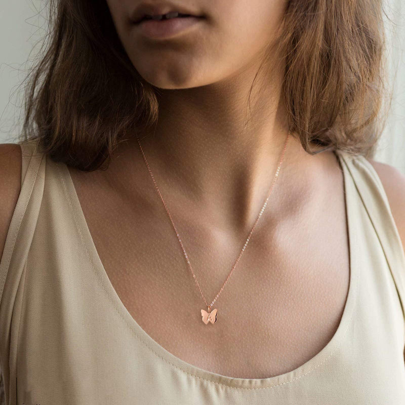 [Australia] - Initial Butterfly Necklace for Girls, 14K Gold Silver Rose Gold Filled Dainty Butterfly Pendant Choker Necklace Letter Initial Butterfly Necklace Personalized Butterfly Jewelry Gifts for Women Girls "Rose Gold A 