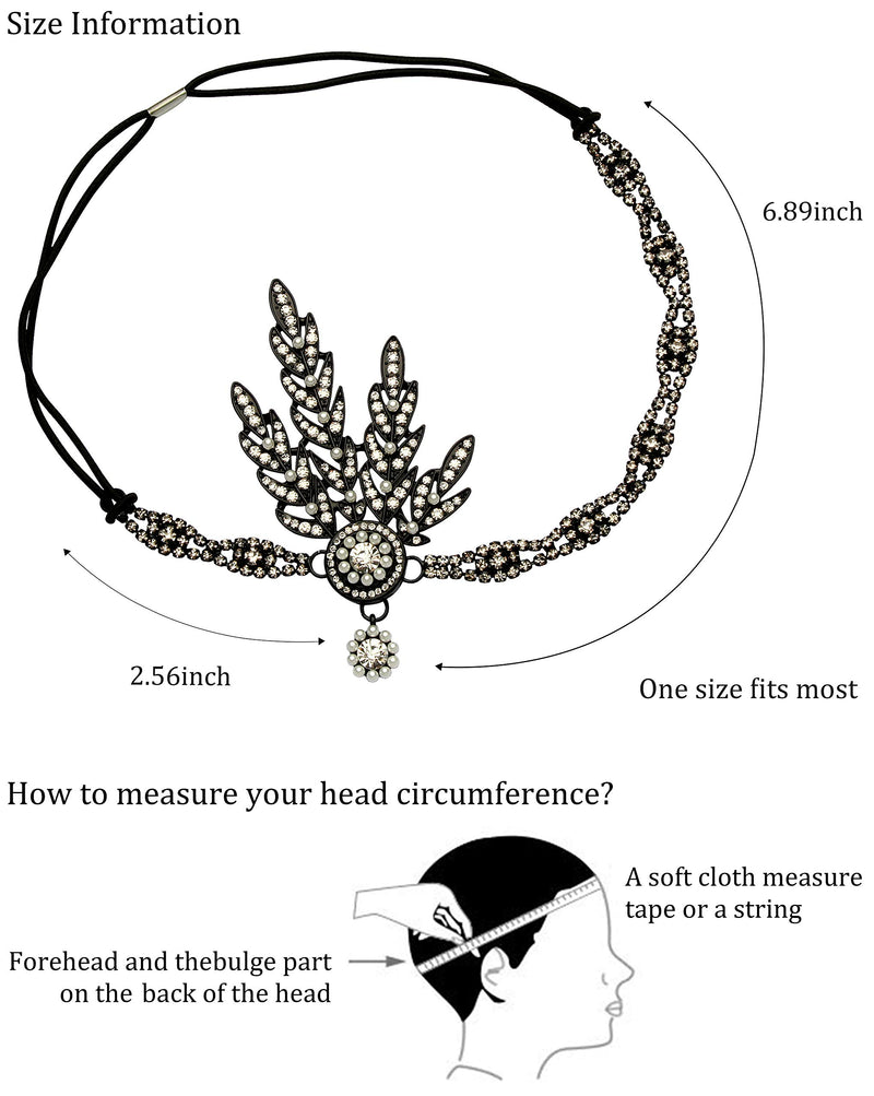 [Australia] - Babeyond Art Deco 1920's Flapper Great Gatsby Inspired Leaf Medallion Pearl Headpiece Headband Black 