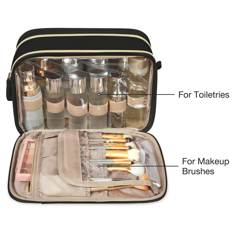 [Australia] - Travel Toiletry Bag, Bagsmart Large Makeup Cosmetic Bag Water-resistant Travel Organizer for Full Sized Toiletries, Makeup Brushes, Accessories Black Medium 