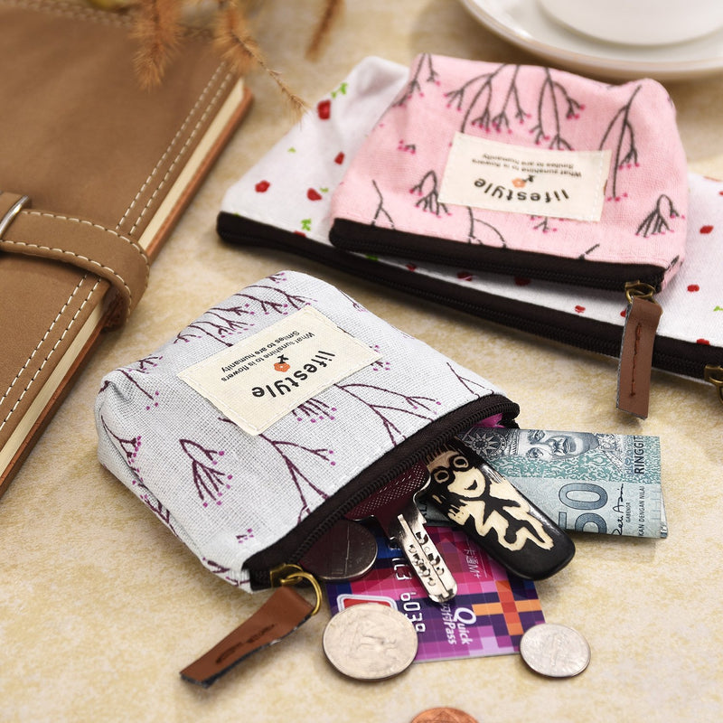 [Australia] - TecUnite 6 Pieces Pencil Bag Pen Case Flower Floral Canvas Pencil Pen Case Multi-functional Cosmetic Makeup Bag Set Coin Purse 