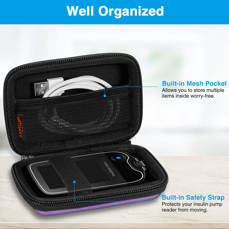 [Australia] - MEDMAX Hard Shell Protective Case for Freestyle Libre 2 / Libre Reader, Lightweight Shockproof Diabetic Storage Carrying Case with Clip and Handle (Purple) Purple 