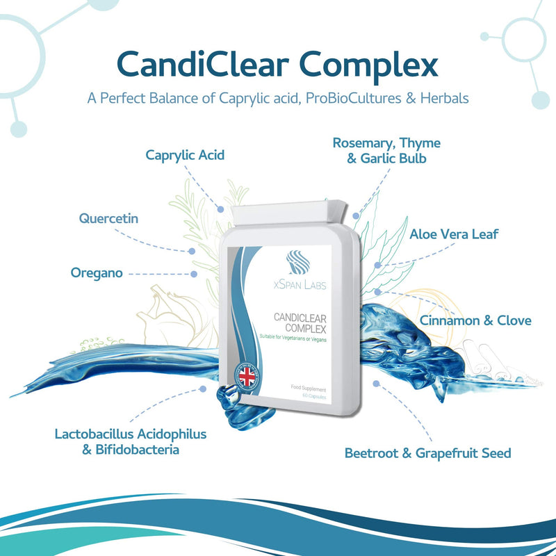 [Australia] - CandiClear Complex - 60 Capsules - Candida Cleanse & Thrush/Yeast Support - Powerful Herbs: Caprylic Acid, Oregano Extract & Aloe Vera synergistically Blended with Bio-Cultures 