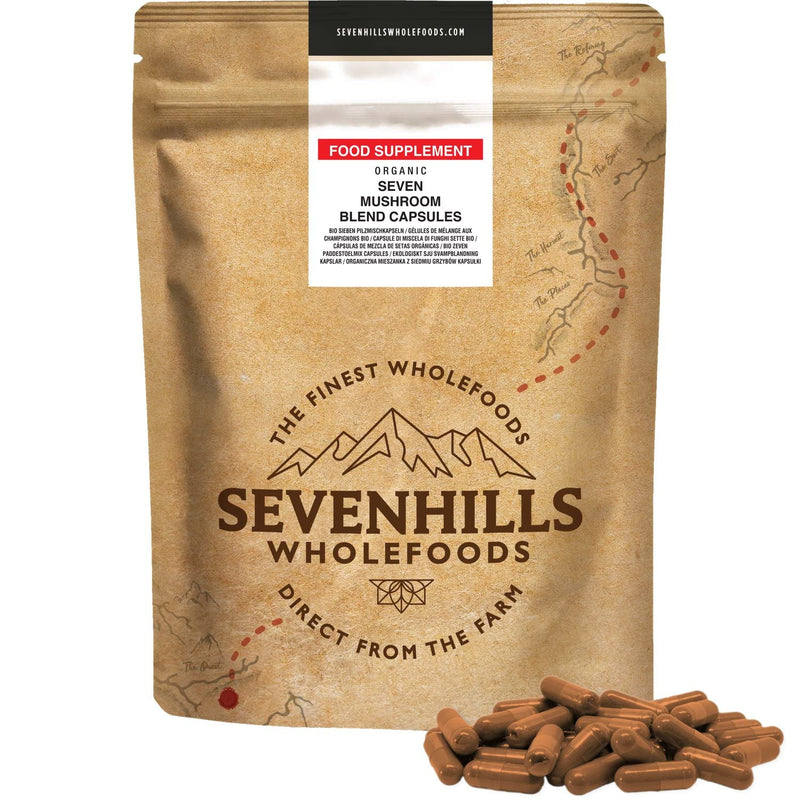 [Australia] - Sevenhills Wholefoods Organic 7 Mushroom Blend Capsules, Pack of 120, Blend of Reishi, Chaga, Shiitake, Maitake, Lion's Mane, Cordyceps & Tremella 120 Count (Pack of 1) 