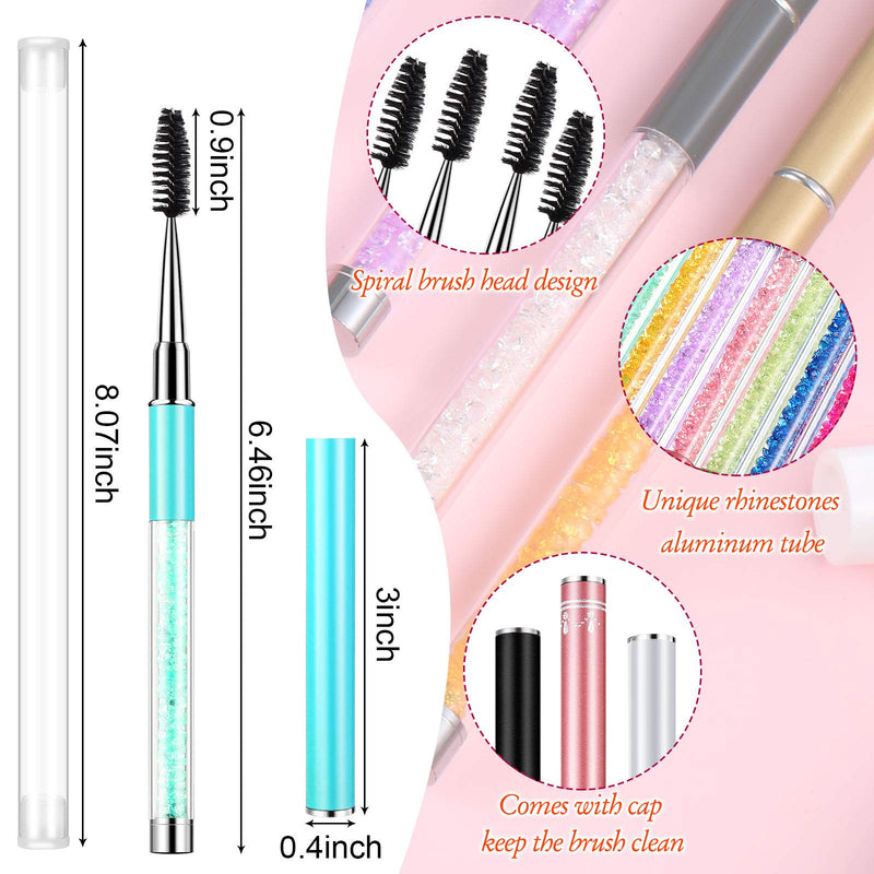 [Australia] - 10 Pieces Eyelash Brush with Cap Eye Brow Brush Applicator Eyelash Extension Mascara Brush with Crystal Handle Portable Eyebrow Spiral Brushes Wands Reusable Cosmetic Brush Makeup Tool 