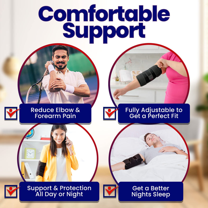 [Australia] - Elbow Splint Tendonitis Elbow Brace – Cubital Tunnel Brace for Sleeping - Tennis Elbow Support with Arm Compression Sleeve Elbow Immobilizer for Ulnar Nerve Brace Elbow Pain Men Women - Fits Most 