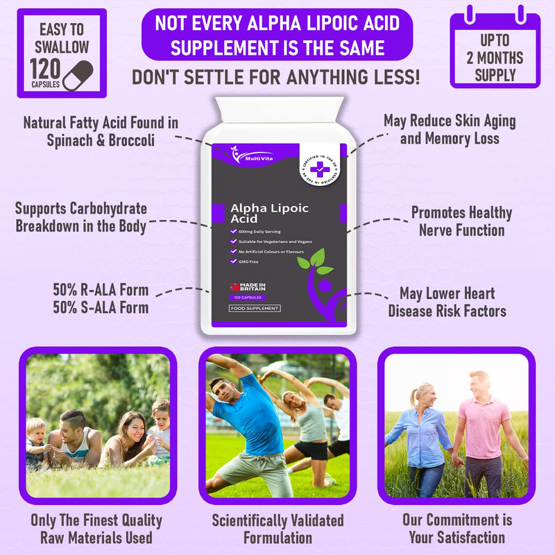 [Australia] - Alpha Lipoic Acid ALA 600mg Per Serving 120 Capsules - Antioxidant Supplement - Non GMO - UK Manufactured to GMP Standards 
