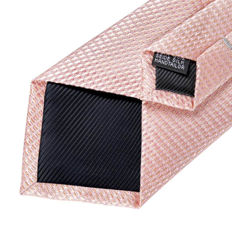 [Australia] - DiBanGu Silk Tie Woven Handkerchief Men's Necktie and Lapel Pin Brooch Set Paisley Plaid Solid Floral 01 Blush Pink 