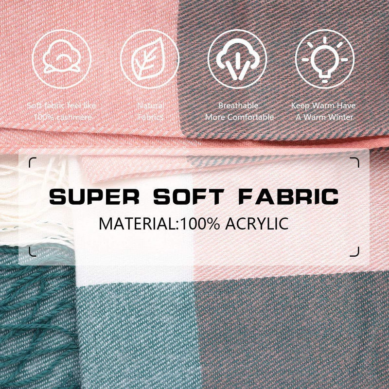 [Australia] - Winter Tartan Scarf - Women Long Plaid Scarves Warm Wool British Style Spinning Tassel Shawl Stole For Women Ladies Green + Pink Tartan 