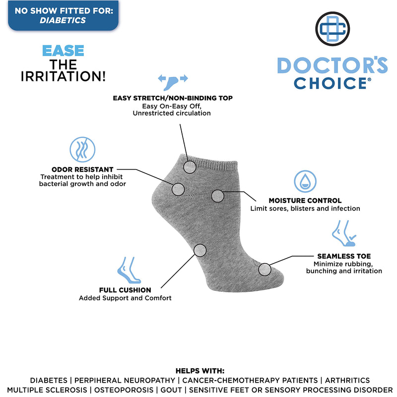 [Australia] - Doctor's Choice Diabetic Socks, No Show, Medium, Sock Size 9-11, White, 4 Pairs 