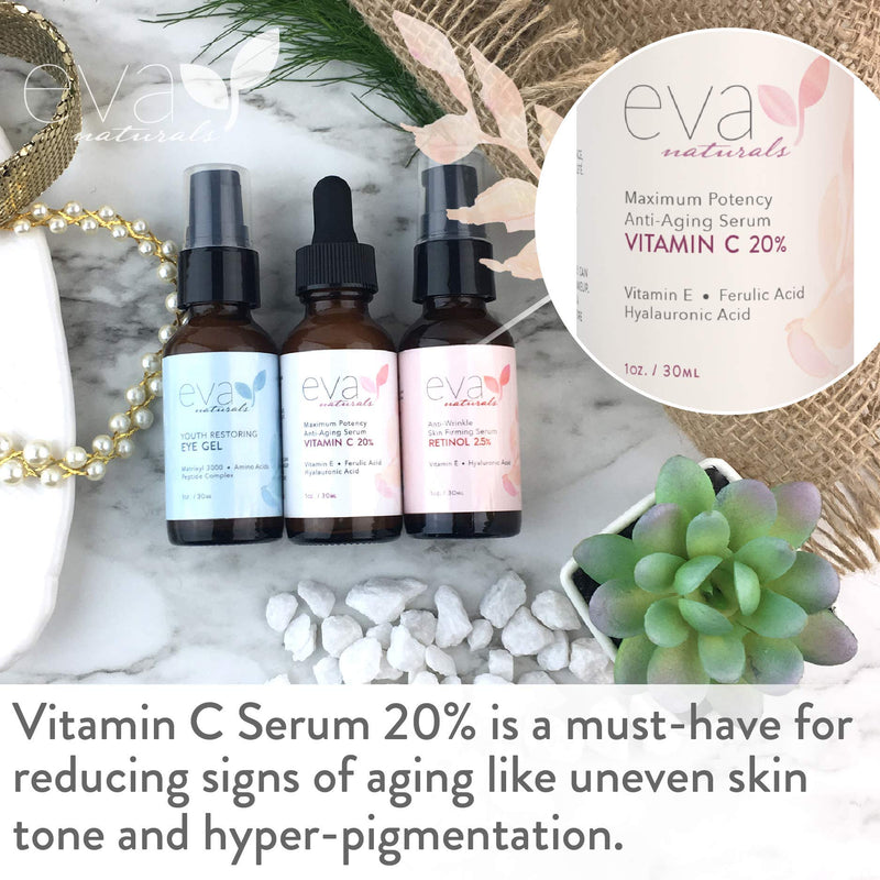 [Australia] - Eva Naturals Facelift in a Bottle - 3-in-1 Anti-Aging Set with Retinol Serum, Vitamin C Serum and Eye Gel - Formulated to Reduce Wrinkles, Fade Dark Spots and Treat Under-Eye Bags - Premium Quality 