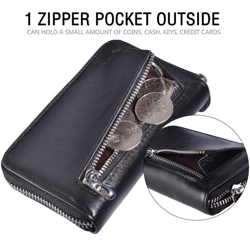 [Australia] - Leamekor Credit Card Wallet Holder Zip Bifold Wallet Genuine Leather 25 Card Slots Black 