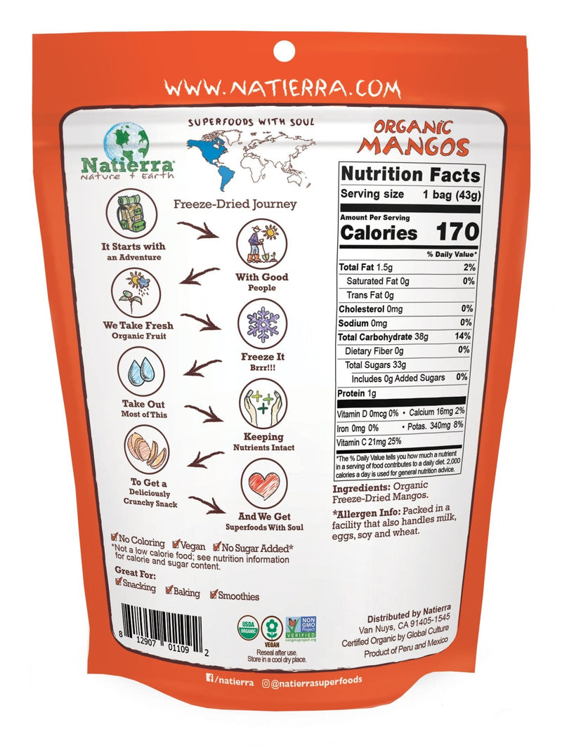 [Australia] - NATIERRA Nature's All Foods Organic Freeze-Dried Mangoes | Non-GMO & Vegan| 1.5 Ounce Bag 1.5 Ounce (Pack of 1) 