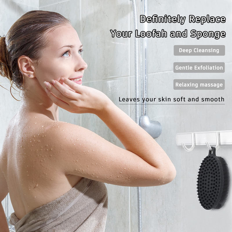 [Australia] - FREATECH Silicone Body Scrubber - Dual-sided Bath Shower Body Brush for Gentle Exfoliation, Deep Cleansing and Intensive Massage, Care for Sensitive Skin, More Hygienic and Durable Than Loofah, Black 