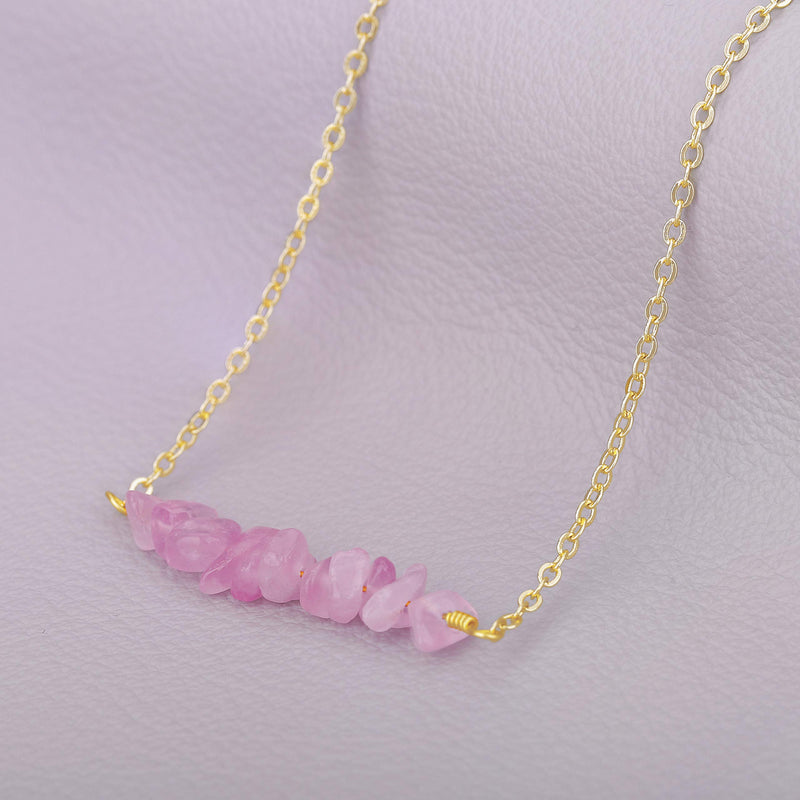 [Australia] - PearlyPearls 18k Gold Chain Choker Dainty Turquoise Beads Bar Necklace for Women Handmade Genstone Jewelry for Mother's Day Rose Quartz Beads Bar Necklace 