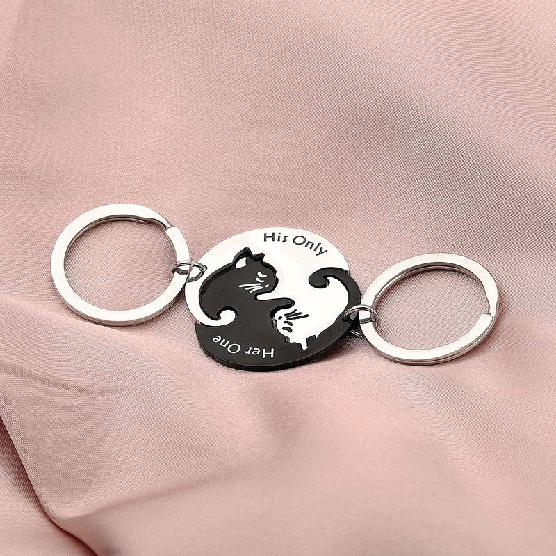 [Australia] - 2Pcs Cat Puzzle Piece Matching Couple Keychain Set His Only Her One Yin Yang Matching Puzzle Keychain Cat Animal Lover Gift 