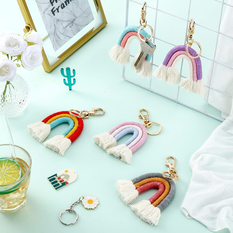 [Australia] - 5 Pieces Rainbow Keychain Macrame Weaving Rainbow Tassel Keychains Car Keyring Holder Jewelry for Bag Wallet Purse Women 