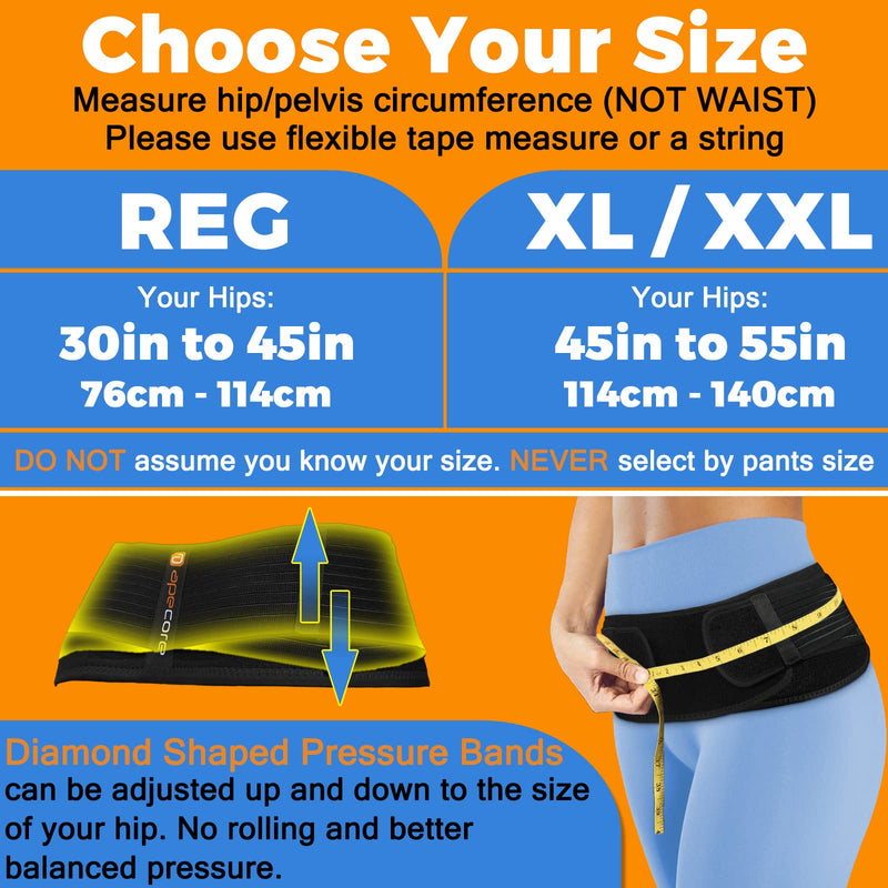 [Australia] - SI Belt - Sacroiliac Belt for Women and Men - SI Joint Belt for Sciatica, Joint, Pelvis, Lower Back Pain Relief - Lumbar and Hip Support Brace - Trochanter Belt with Extra Compression Hip Pain Relief Black Regular (Fits Hip Size 30 Inch - 45 Inch) 