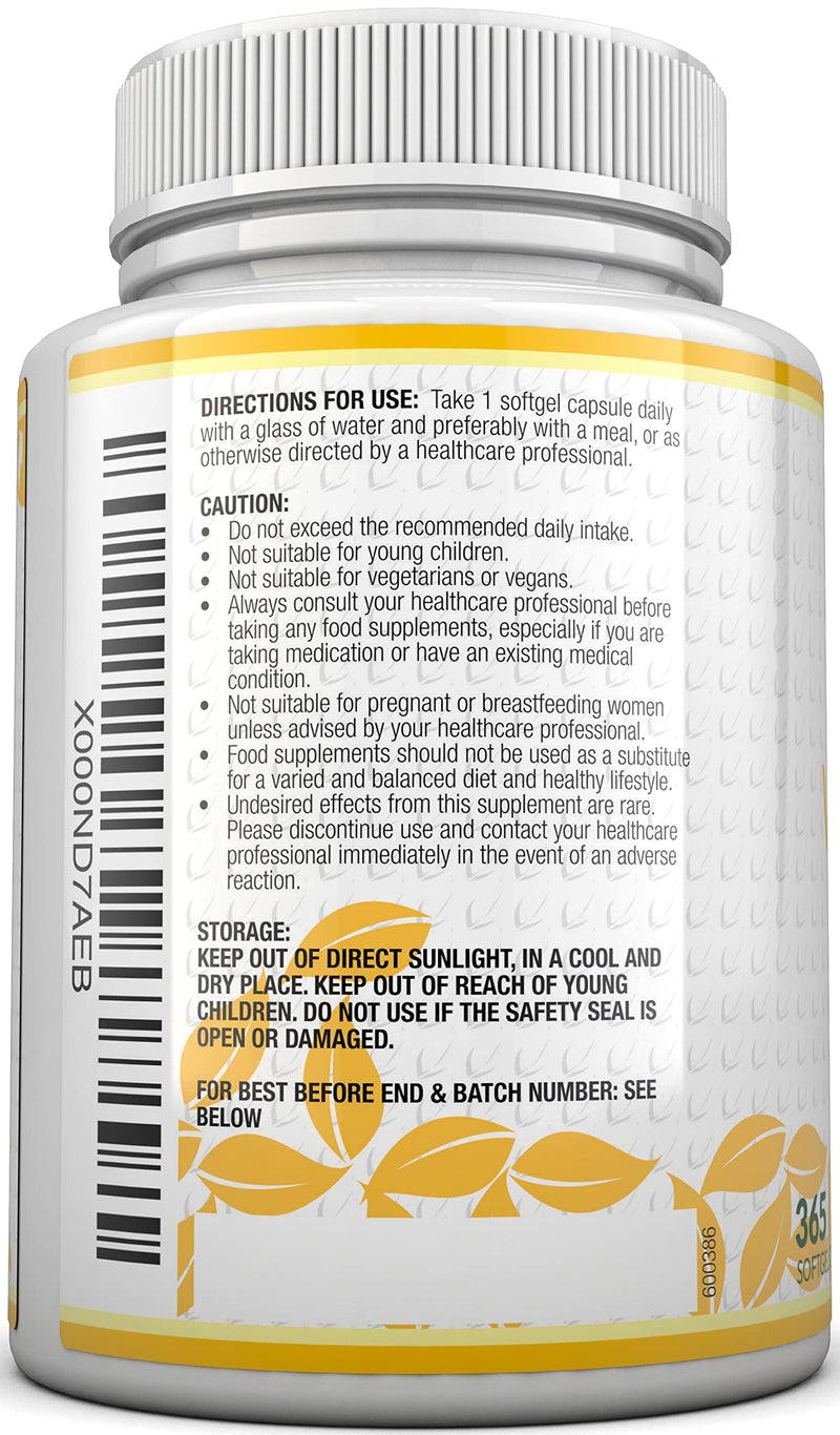 [Australia] - Vitamin D3 1000IU - 365 Softgels - 1 Year Supply - Vitamin D Supplement - High Absorption Cholecalciferol Vitamin D Capsules not Tablets - Nu U Nutrition 