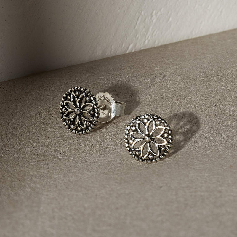 [Australia] - Laimons Ladies’ Earrings Ladies’ Jewellery mandala disc plate oxidised 925 Sterling silver 