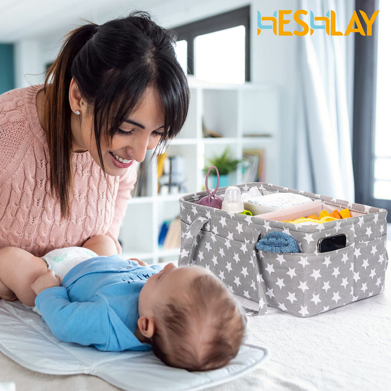 [Australia] - Heshlay Nappy Caddy - Sturdy Baby Diaper Organiser with Waterproof EVA on Polyester - Bag Storage for Storing Maximum Baby Supplies (Grey) Diaper Caddy (Grey) 