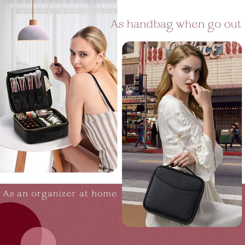 [Australia] - Stagiant PU Leather Pocket Makeup Bag Cosmetic Case Travel Beauty Box Hairdressing Tools Organiser Storage Box Make Up Train Case with Removable Compartment, Black 