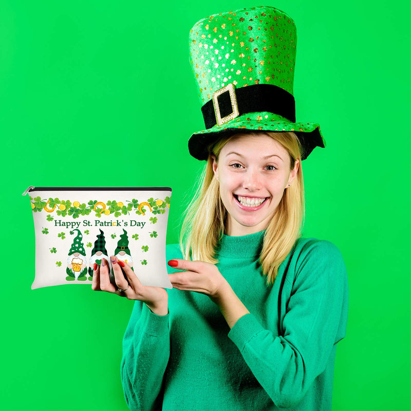 [Australia] - 2 Pieces St. Patrick's Day Makeup Bag, Irish Shamrock Cosmetic Case, Funny Irish Gnome Travel Organizer with Zipper, Reusable Festival Casual Makeup Bag Gift for Women 