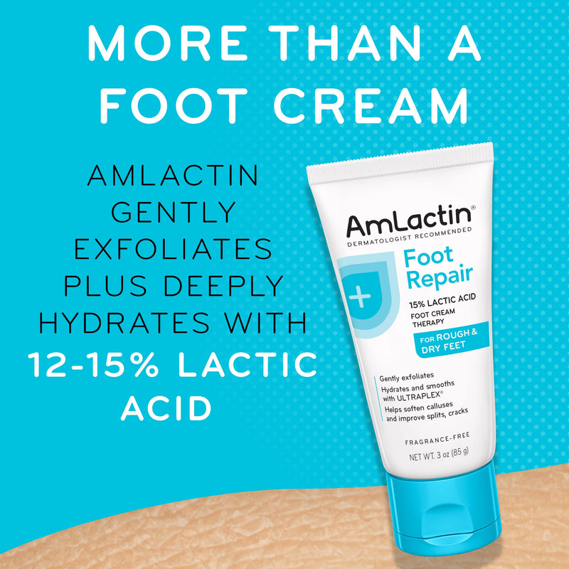 [Australia] - AmLactin Foot Repair Foot Cream Therapy, Foot Cream for Dry Cracked Heels - 3 Oz Tube (Packaging may vary) Unscented  3 Ounce (Pack of 1) 
