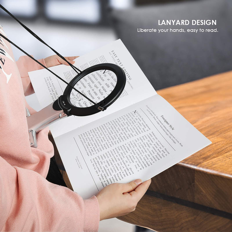 [Australia] - Reading Magnifier, Hands Free Neck Wear Handheld Large Lighted Magnifying Glass Desktop Magnifier with LED Light for Close Work, Reading, Sewing, Cross Stitch, Inspection, Repair, Crafts size 1 