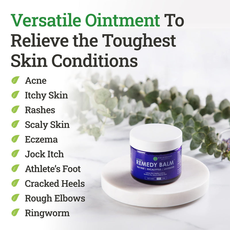 [Australia] - Remedy Tea Tree Oil Balm - Cream for Athletes Foot, Jock Itch, Ringworm, Eczema, Nail Issues, Rash, Skin Irritation - Ointment for Dry, Itchy Skin - Foot & Body Balm with Lavender & Eucalyptus - 2 Oz 