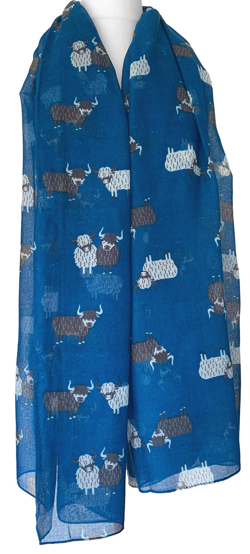 [Australia] - Purple Possum® Cow Scarf Ladies Highland Cows Cattle Lightweight Shawl Cute Wrap Blue 