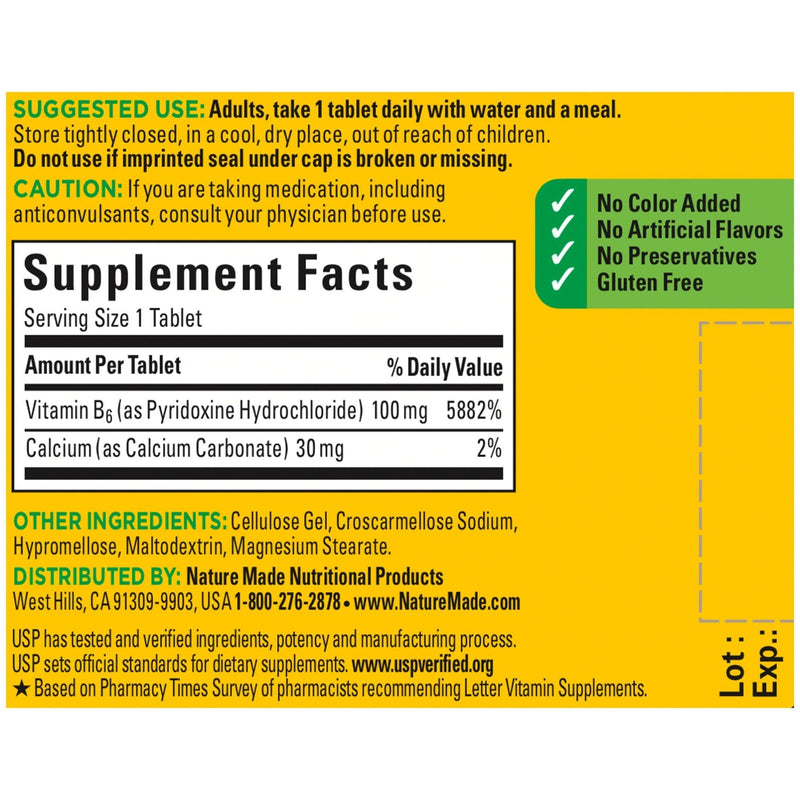 [Australia] - Vitamin B6 100 mg Tablets, 100 Count for Metabolic Health 