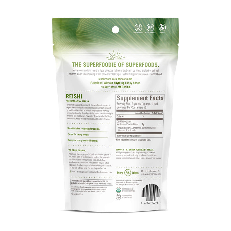 [Australia] - Om Mushroom Superfood Reishi Organic Mushroom Powder, 3.5 Ounce, 50 Servings , Adaptogen, Stress & Immune Support, Superfood Mushroom Supplement Reishi Powder 3.5 Ounce (Pack of 1) 