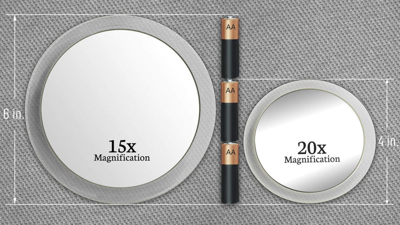 [Australia] - 20X & 15X Magnifying Mirror Set Combo with 3 Suction Cups Each - Compact & Travel Ready - 6-Inch & 4-Inch Wide 15X & 20X Spot Magnifying Mirror Set 