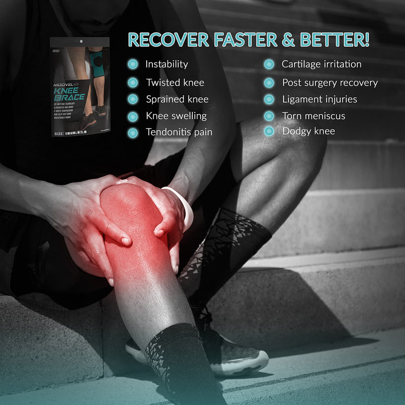 [Australia] - MODVEL Professional Knee Brace | Knee Compression Sleeve Support | FSA or HSA eligible | Medical Grade Knee Pads for Running, Meniscus Tear, ACL, Arthritis, Joint Pain Relief. Turquoise Small 