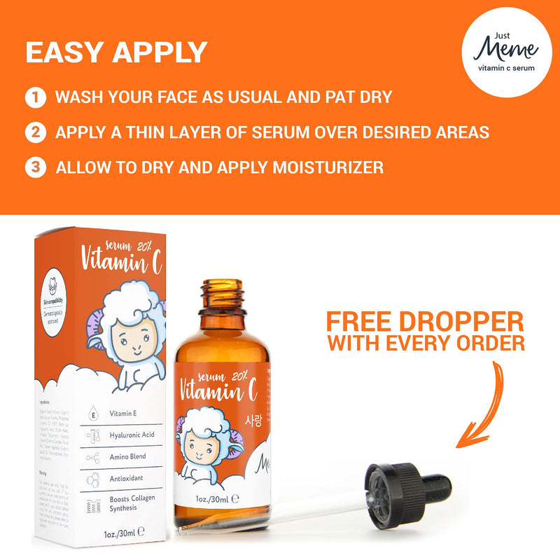 [Australia] - MeMe Vitamin C Serum for Face | Korean Skin Care with Hyaluronic Acid, Retinol & Vitamin E | Anti Ageing & Anti Wrinkle Eye Serum | Acne Spot Treatment & Dark Circles Remover, Derma Roller Suitable 