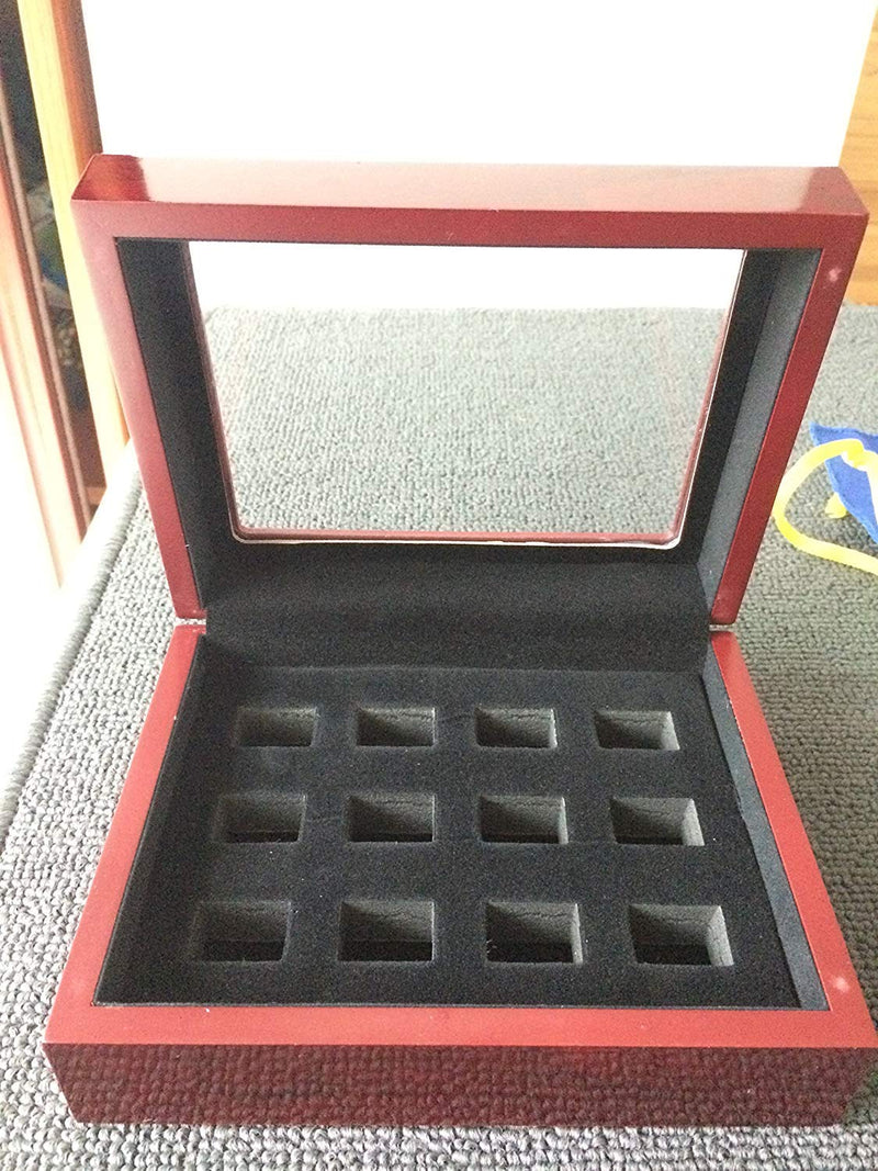 [Australia] - JunningGor 12 Holes Sports Championship Big Heavy Ring Display Wooden Box Black Velvet Inside 