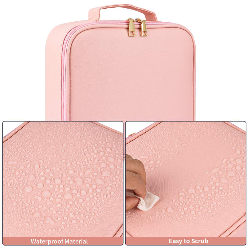 [Australia] - Travel Makeup Case PU Leather Professional Cosmetic Train Cases Artist Storage Bag Make Up Tool Boxes Brushes Bags with Compartments Waterproof Detachable Vanity Organizer(Pink) M Pink 