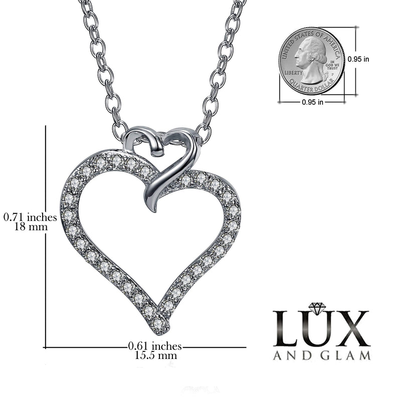 [Australia] - LUX AND GLAM Lovely Cubic Zirconia Heart Pendant Necklace Collection On Highly Polished 18" Anchor Chain Secures with Spring Ring Clasp Double Heart 